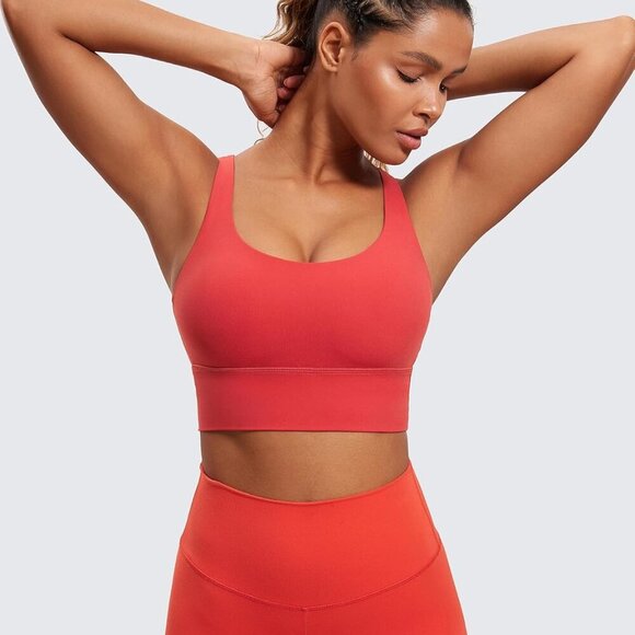 Womens Strappy Longline Sports Bra - Medium Impact Criss Cross Yoga Padded Worko - Picture 2 of 5